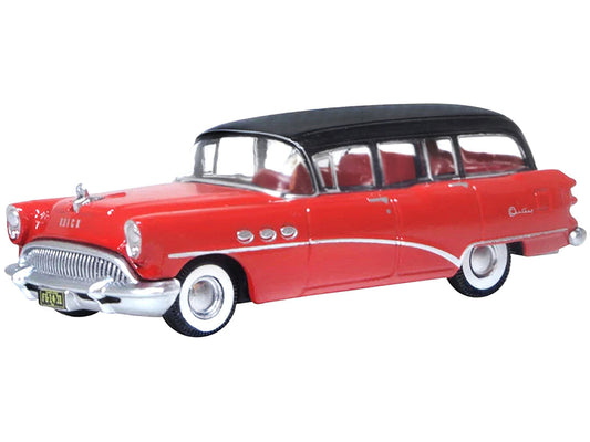 1954 Buick Century Estate Wagon Matador Red and Carlsbad Black with Red Interior 1/87 (HO) Scale Diecast Model Car