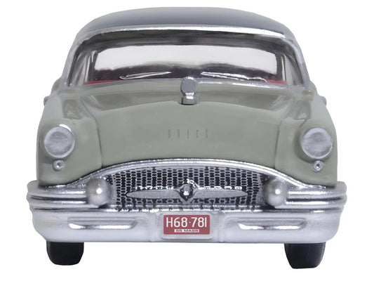 1955 Buick Century Windsor Gray and Dover White with Carlsbad Black Top 1/87 (HO) Scale Diecast Model Car by Oxford