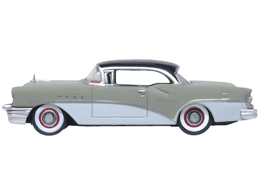 1955 Buick Century Windsor Gray and Dover White with Carlsbad Black Top 1/87 (HO) Scale Diecast Model Car by Oxford