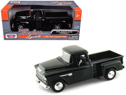 1955 Chevrolet 5100 Stepside Pickup Truck Black 1/24 Diecast Car Model by Motormax-2