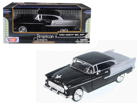 1955 Chevrolet Bel Air Black and Silver 1/24 Diecast Model Car by Motormax-0