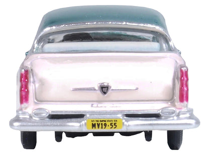 1955 Chrysler New Yorker Deluxe St. Regis Jade Green Metallic and Cream 1/87 (HO) Scale Diecast Model Car by Oxford Diecast-3