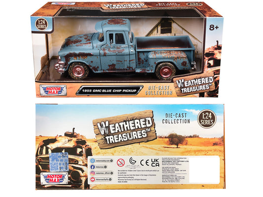 1955 GMC Blue Chip Pickup Truck Matt Blue (Rusted) "Weathered Treasures" Series 1/24 Diecast Model Car by Motormax-2