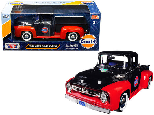 1956 Ford F-100 Pickup Truck "Gulf" Dark Blue and Red 1/24 Diecast Model Car by Motormax-0