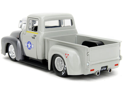 1956 Ford F-100 Pickup Truck Tan and Gray Metallic and Guile Diecast Figure "Street Fighter" Video Game "Anime Hollywood Rides" Series 1/24 Diecast Model Car by Jada-3