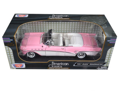 1957 Buick Roadmaster Convertible Pink and White 1/18 Diecast Model Car by Motormax-2