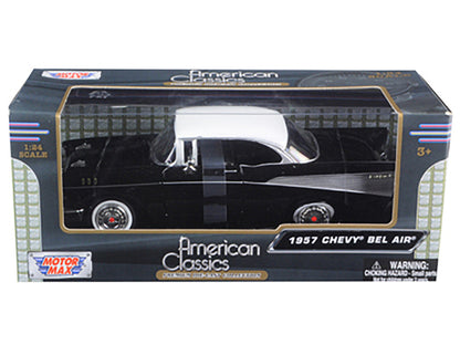 1957 Chevrolet Bel Air Black with White Top 1/24 Diecast Model Car by Motormax-2