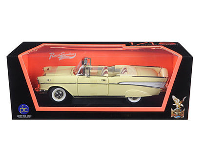 1957 Chevrolet Bel Air Convertible Cream 1/18 Diecast Model Car by Road Signature-2