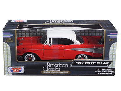 1957 Chevrolet Bel Air Red with White Top 1/24 Diecast Model Car by Motormax-2