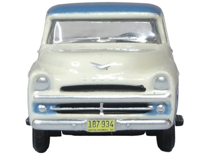 1957 Dodge D100 Sweptside Pickup Truck Ice Blue and Glacier White 1/87 (HO) Scale Diecast Model Car by Oxford Diecast-1