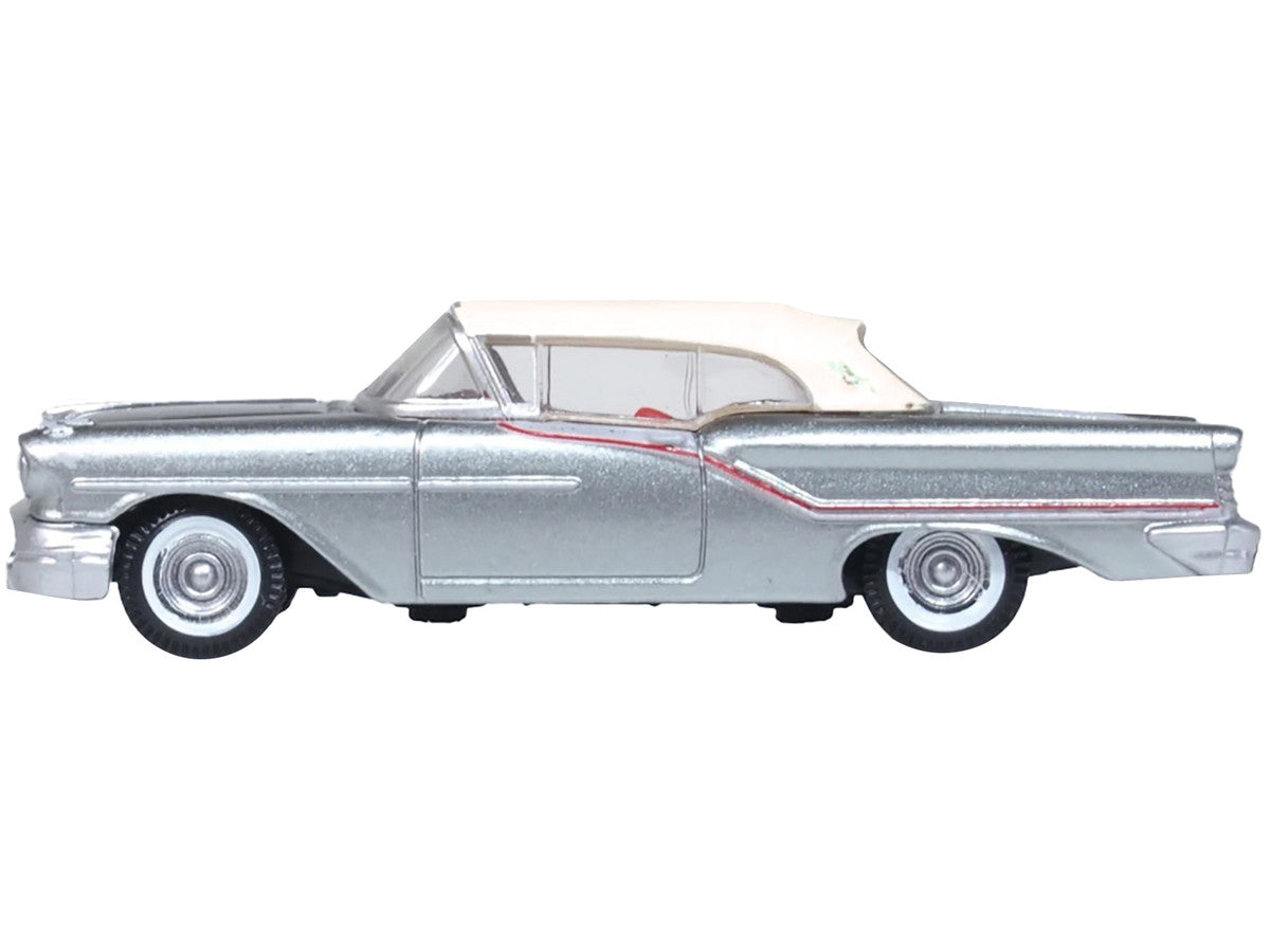 1957 Oldsmobile 88 Convertible (Top-Up) Juneau Gray with White Top and Red Interior 1/87 (HO) Scale Diecast Model Car by Oxford Diecast-0