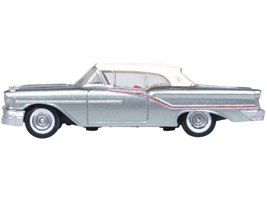 1957 Oldsmobile 88 Convertible (Top-Up) Juneau Gray with White Top and Red Interior 1/87 (HO) Scale Diecast Model Car by Oxford Diecast-0