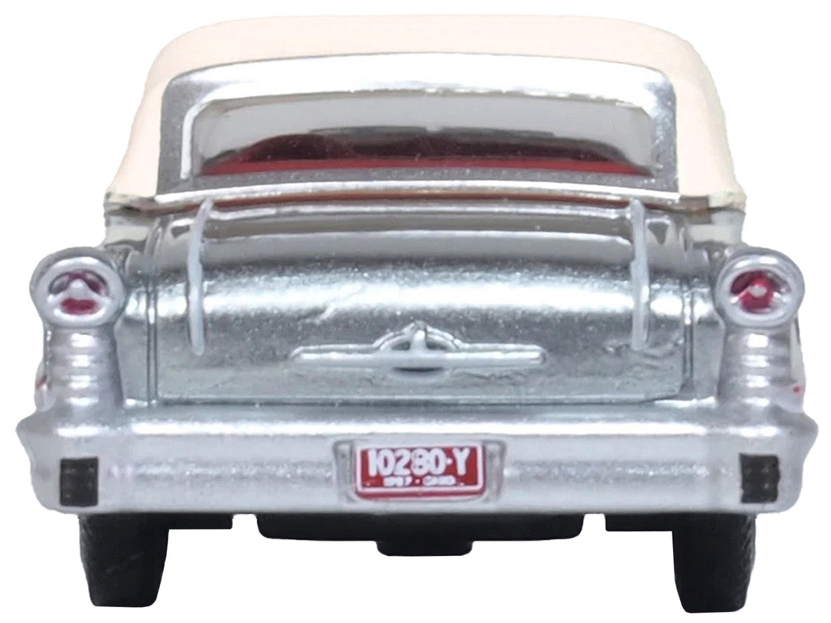 1957 Oldsmobile 88 Convertible (Top-Up) Juneau Gray with White Top and Red Interior 1/87 (HO) Scale Diecast Model Car by Oxford Diecast-2