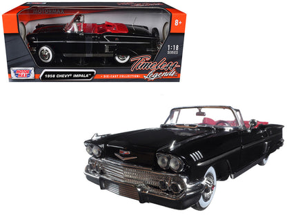 1958 Chevrolet Impala Convertible Black with Red Interior "Timeless Classics" 1/18  Diecast Model Car by Motormax-2