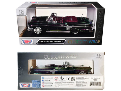 1958 Chevrolet Impala Green and Purple Chrome "Custom Wrap" Series 1/24 Diecast Model Car by Motormax-2