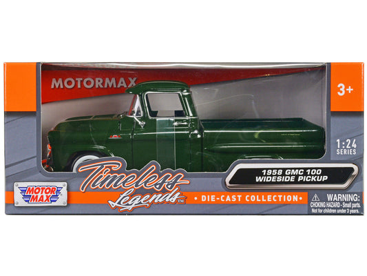 1958 GMC 100 Wideside Pickup Truck Green "Timeless Legends" Series 1/24 Diecast Model Car by Motormax-0