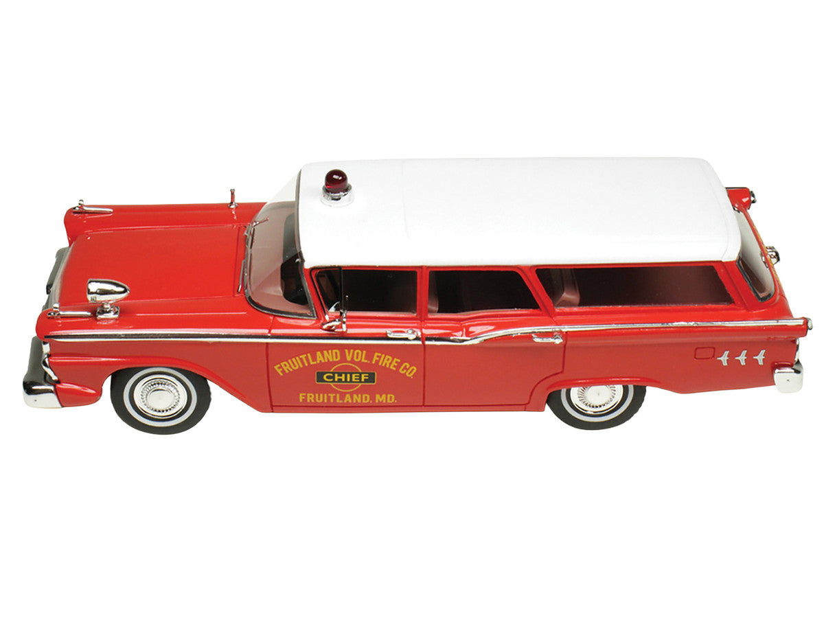 1959 Ford Country Squire "Fruitland MD Fire Chief" Red with White Top Limited Edition to 200 pieces Worldwide 1/43 Model Car by Goldvarg Collection-3