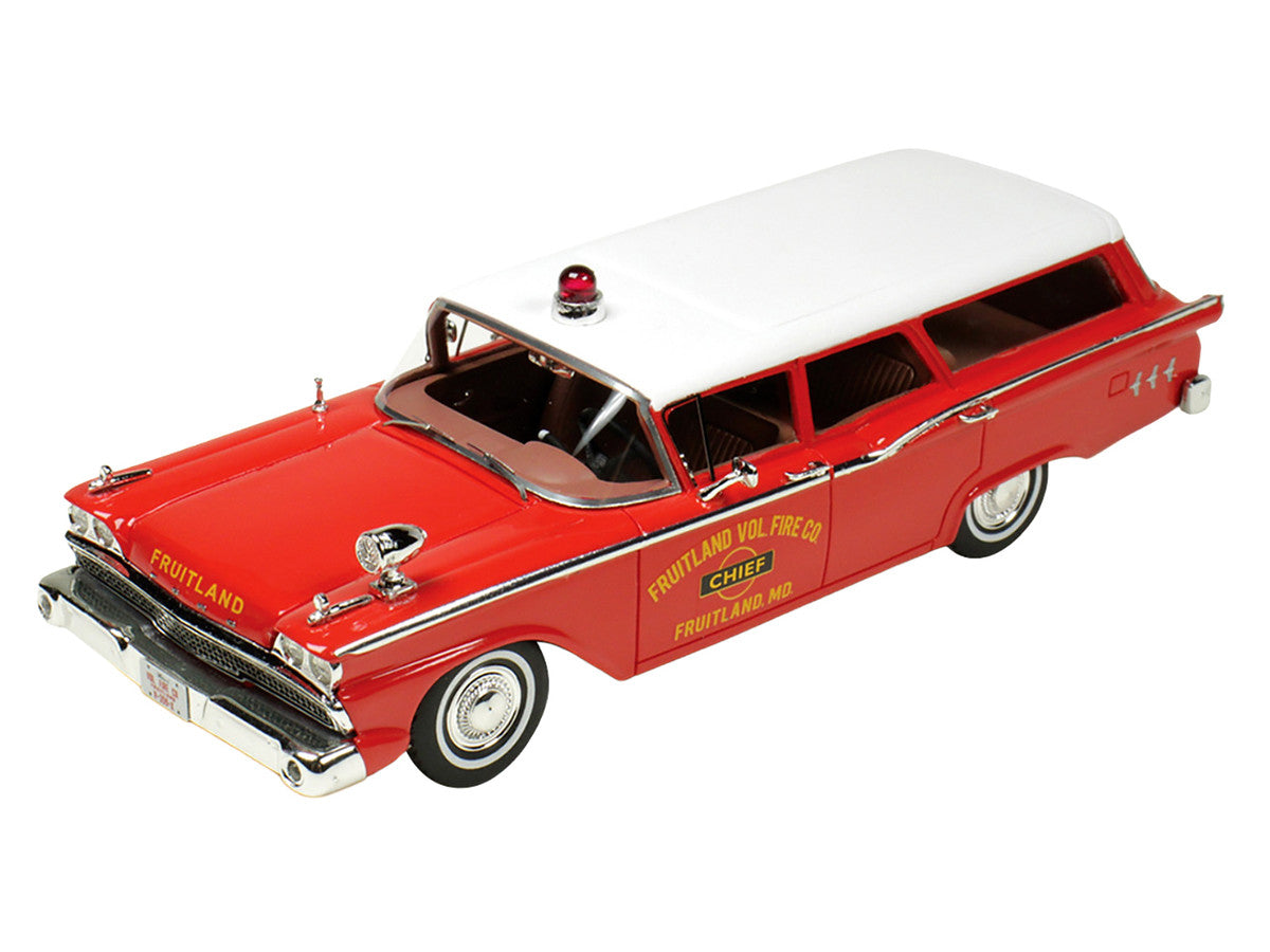1959 Ford Country Squire "Fruitland MD Fire Chief" Red with White Top Limited Edition to 200 pieces Worldwide 1/43 Model Car by Goldvarg Collection-1