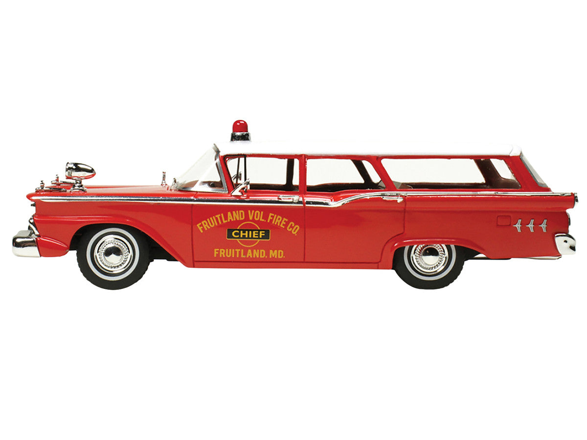 1959 Ford Country Squire "Fruitland MD Fire Chief" Red with White Top Limited Edition to 200 pieces Worldwide 1/43 Model Car by Goldvarg Collection-2
