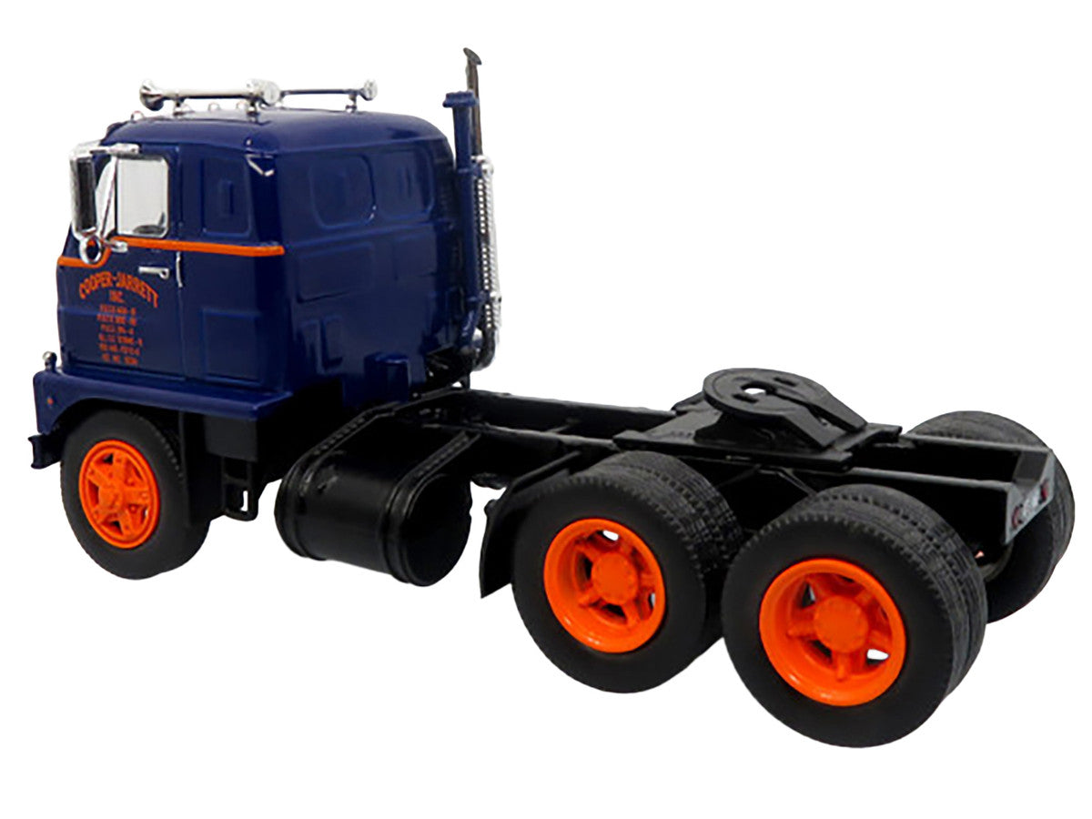 1959 International DCOF-405 Truck with Box Trailer "Cooper Jarrett Inc." Dark Blue with Orange Stripes "North American Vintage Truck Collection" 1/43 Diecast Model by Iconic Replicas-2