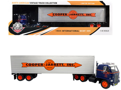 1959 International DCOF-405 Truck with Box Trailer "Cooper Jarrett Inc." Dark Blue with Orange Stripes "North American Vintage Truck Collection" 1/43 Diecast Model by Iconic Replicas-4