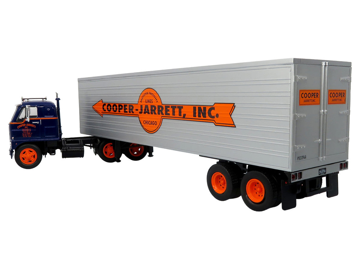 1959 International DCOF-405 Truck with Box Trailer "Cooper Jarrett Inc." Dark Blue with Orange Stripes "North American Vintage Truck Collection" 1/43 Diecast Model by Iconic Replicas-3