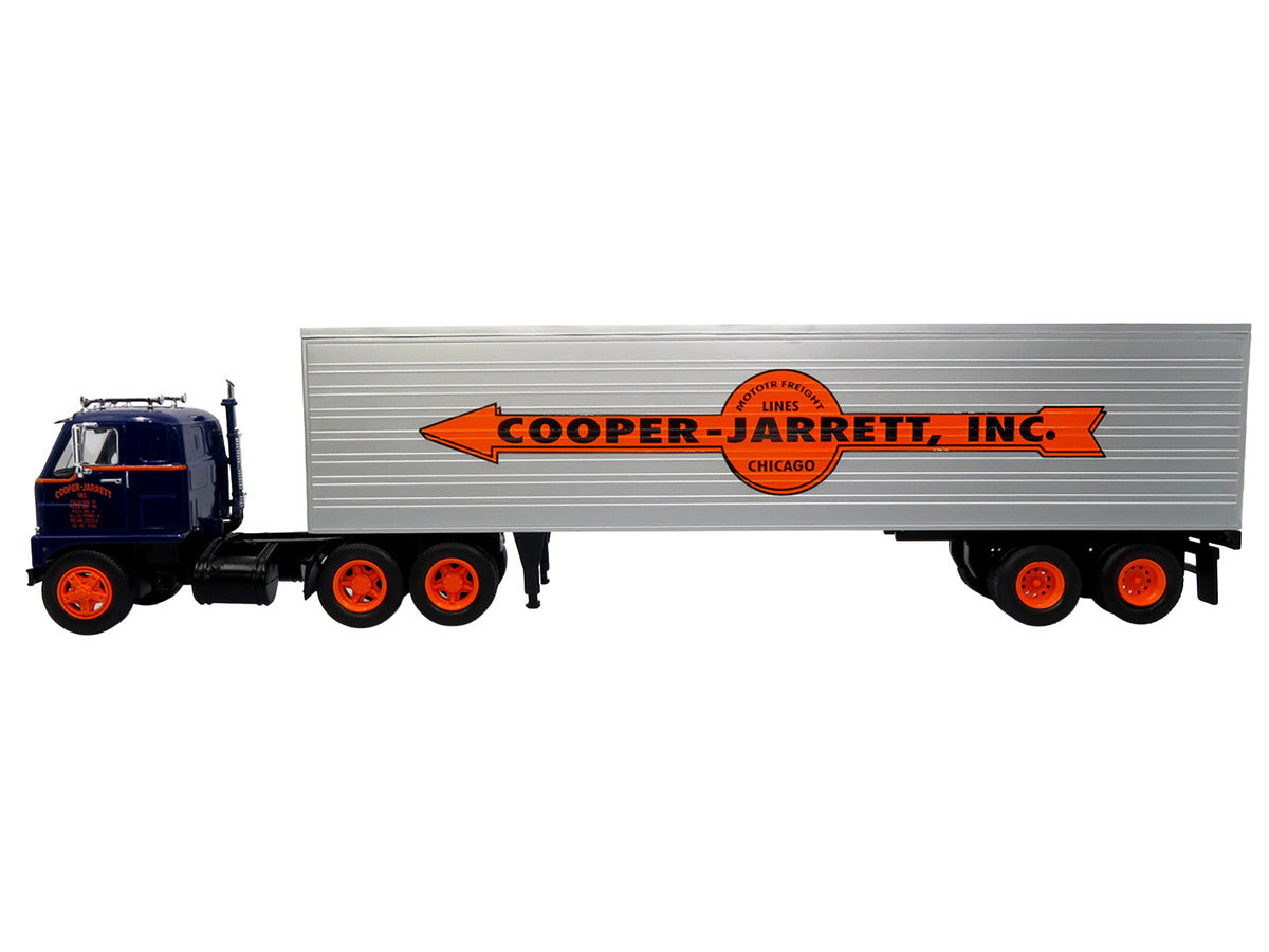 1959 International DCOF-405 Truck with Box Trailer "Cooper Jarrett Inc." Dark Blue with Orange Stripes "North American Vintage Truck Collection" 1/43 Diecast Model by Iconic Replicas-1
