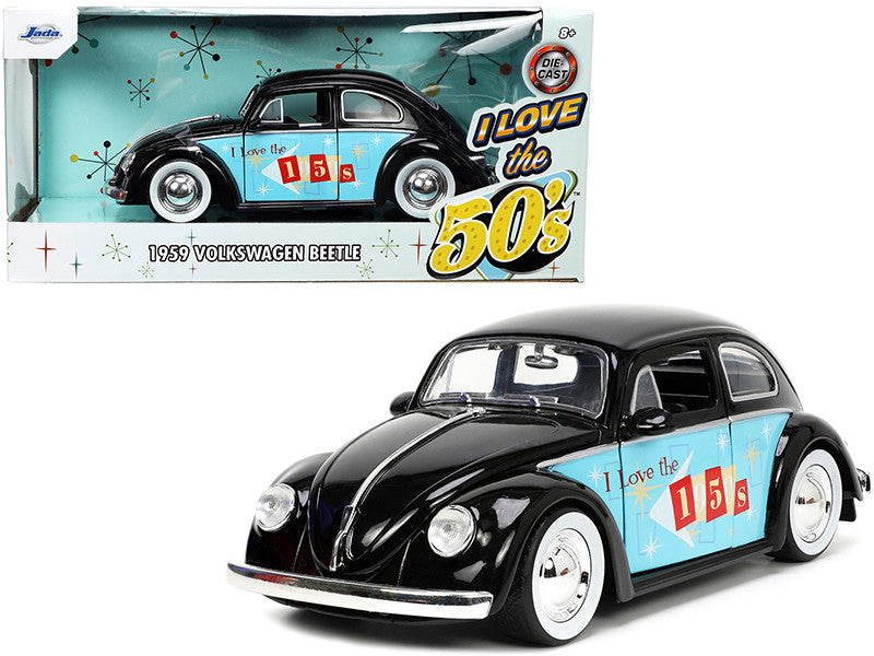 1959 Volkswagen Beetle Black with Graphics "I Love the 50's" Series 1/24 Diecast Model Car by Jada-0