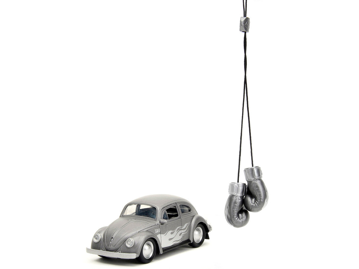 1959 Volkswagen Beetle Gray Metallic with Silver Flames and Boxing Gloves Accessory "Punch Buggy" Series 1/32 Diecast Model Car by Jada-1