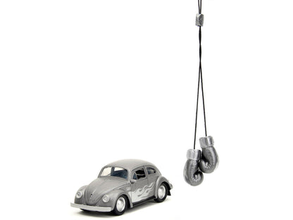 1959 Volkswagen Beetle Gray Metallic with Silver Flames and Boxing Gloves Accessory "Punch Buggy" Series 1/32 Diecast Model Car by Jada-1
