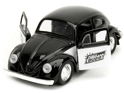1959 Volkswagen Beetle "Punch Buggy" Black and White and Boxing Gloves Accessory "Punch Buggy" Series 1/32 Diecast Model Car by Jada-2