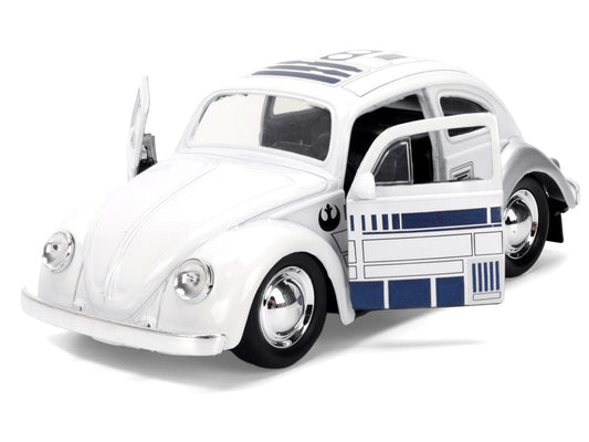 1959 Volkswagen Beetle "R2-D2" Livery White with Graphics "Star Wars" Franchise "Hollywood Rides" Series 1/32 Diecast Model Car by Jada-2