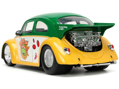1959 Volkswagen Drag Beetle Green and Yellow and Michelangelo Diecast Figure "Teenage Mutant Ninja Turtles" "Hollywood Rides" Series 1/24 Diecast Model Car by Jada-4