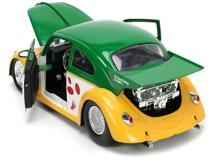 1959 Volkswagen Drag Beetle Green and Yellow and Michelangelo Diecast Figure "Teenage Mutant Ninja Turtles" "Hollywood Rides" Series 1/24 Diecast Model Car by Jada-3