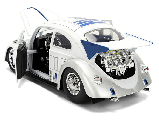 1959 Volkswagen Drag Beetle White with Graphics and R2-D2 Figure "Star Wars" Franchise "Hollywood Rides" Series 1/24 Diecast Model Car by Jada-2