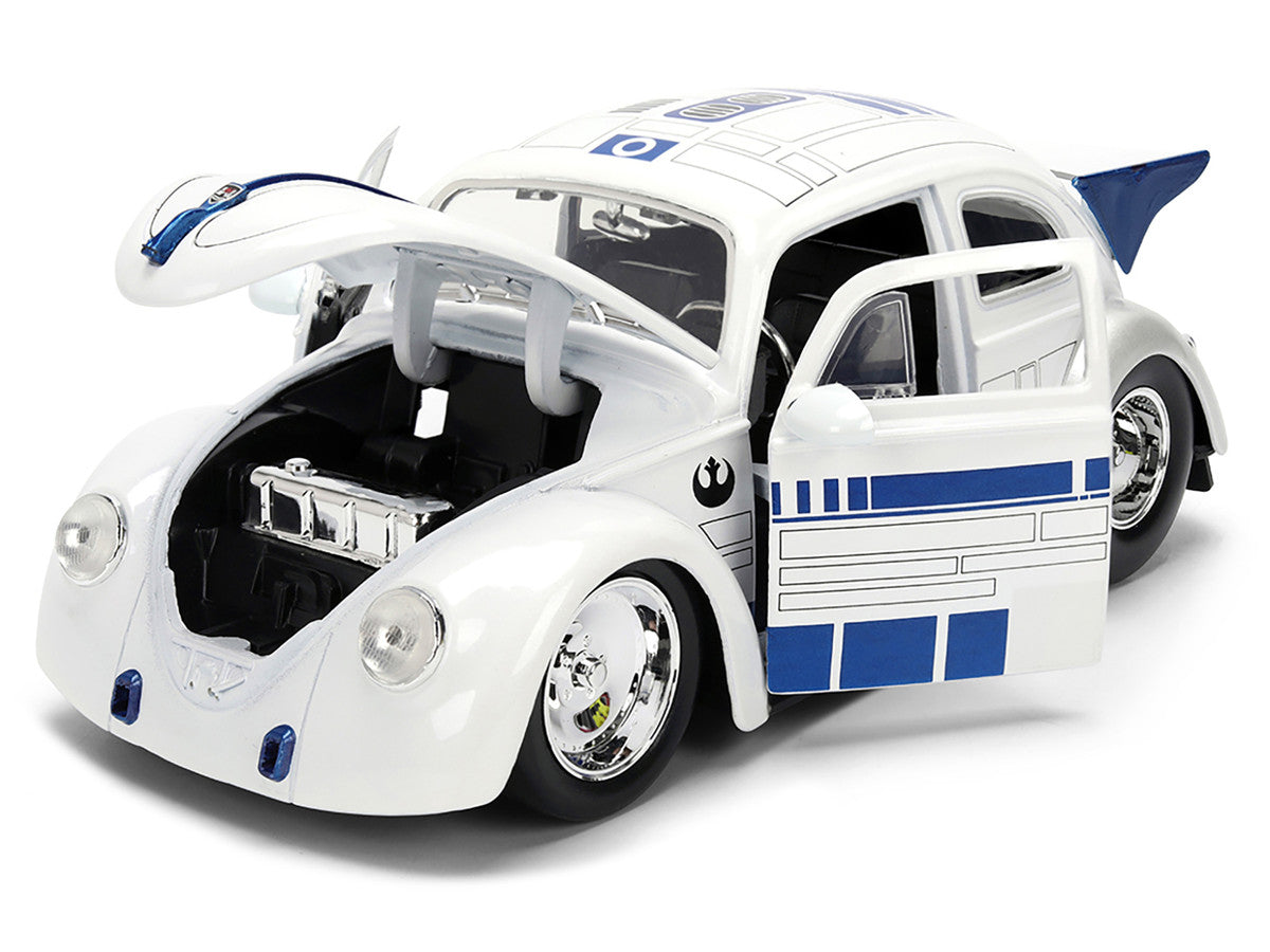 1959 Volkswagen Drag Beetle White with Graphics and R2-D2 Figure "Star Wars" Franchise "Hollywood Rides" Series 1/24 Diecast Model Car by Jada-1
