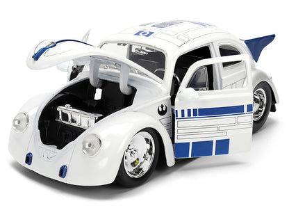 1959 Volkswagen Drag Beetle White with Graphics and R2-D2 Figure "Star Wars" Franchise "Hollywood Rides" Series 1/24 Diecast Model Car by Jada-1