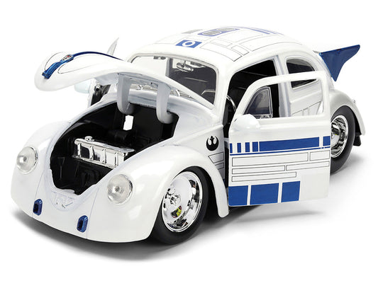 1959 Volkswagen Drag Beetle White with Graphics and R2-D2 Figure "Star Wars" Franchise "Hollywood Rides" Series 1/24 Diecast Model Car by Jada-1