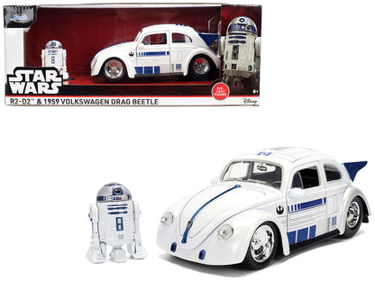 1959 Volkswagen Drag Beetle White with Graphics and R2-D2 Figure "Star Wars" Franchise "Hollywood Rides" Series 1/24 Diecast Model Car by Jada-4