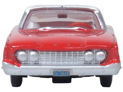 1960 Ford Fairlane Sedan 500 Monte Carlo Red with Corinthian White Top and Interior 1/87 (HO) Scale Diecast Model Car by Oxford Diecast-1