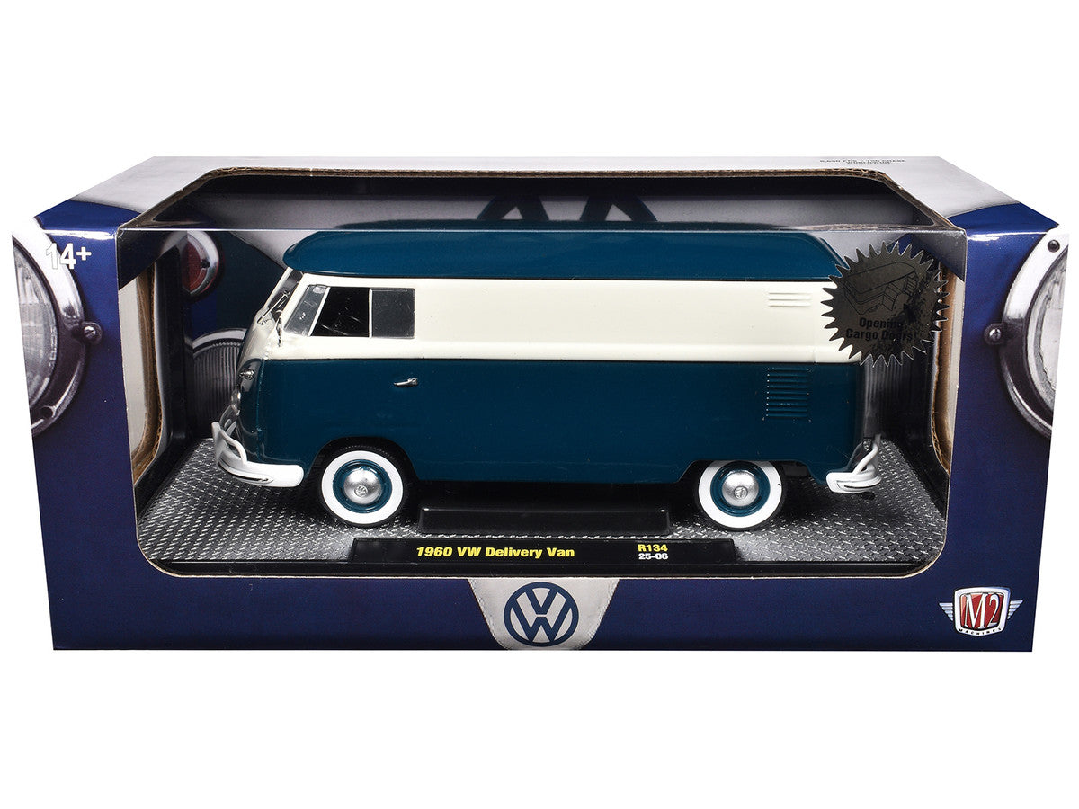 1960 Volkswagen Delivery Van Blue and White Limited Edition to 6650 pieces Worldwide 1/24 Diecast Model Car by M2 Machines-1