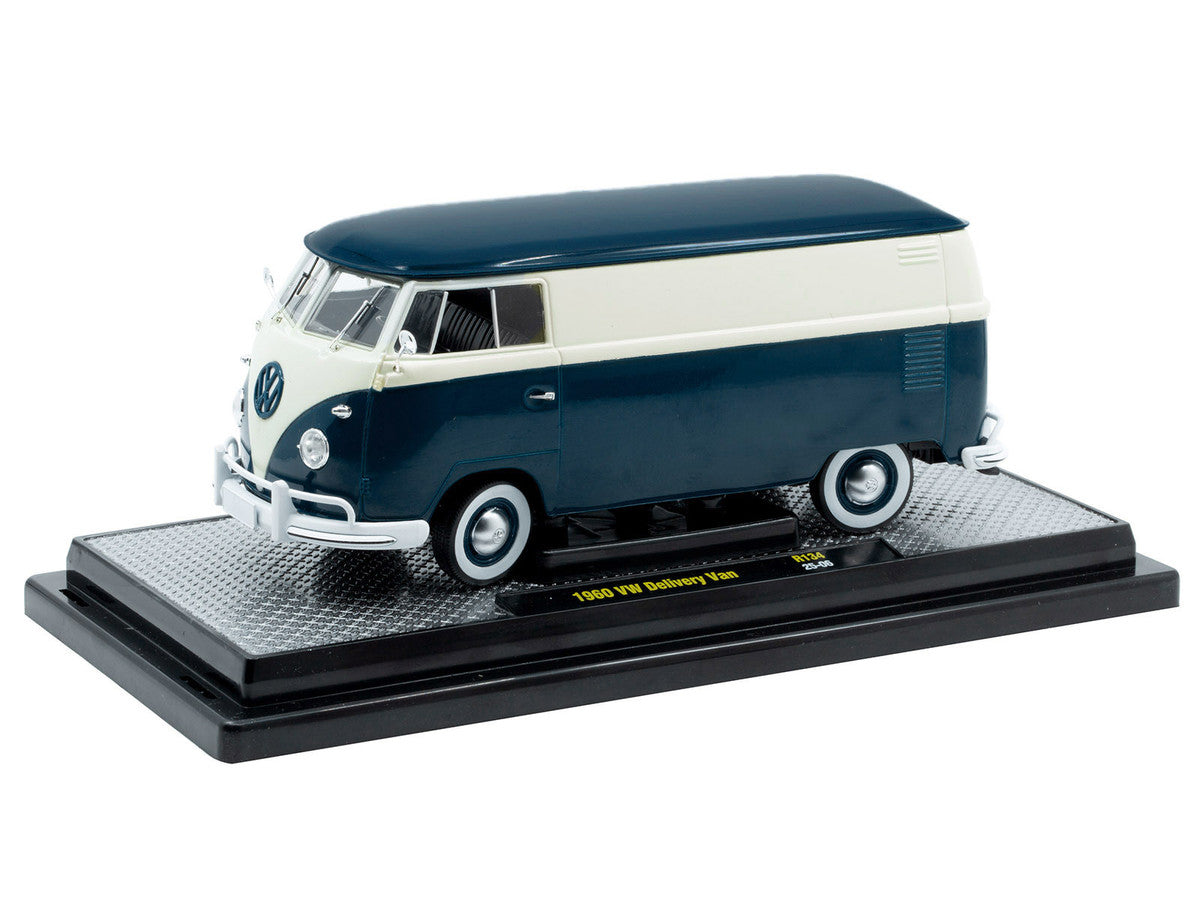 1960 Volkswagen Delivery Van Blue and White Limited Edition to 6650 pieces Worldwide 1/24 Diecast Model Car by M2 Machines-0