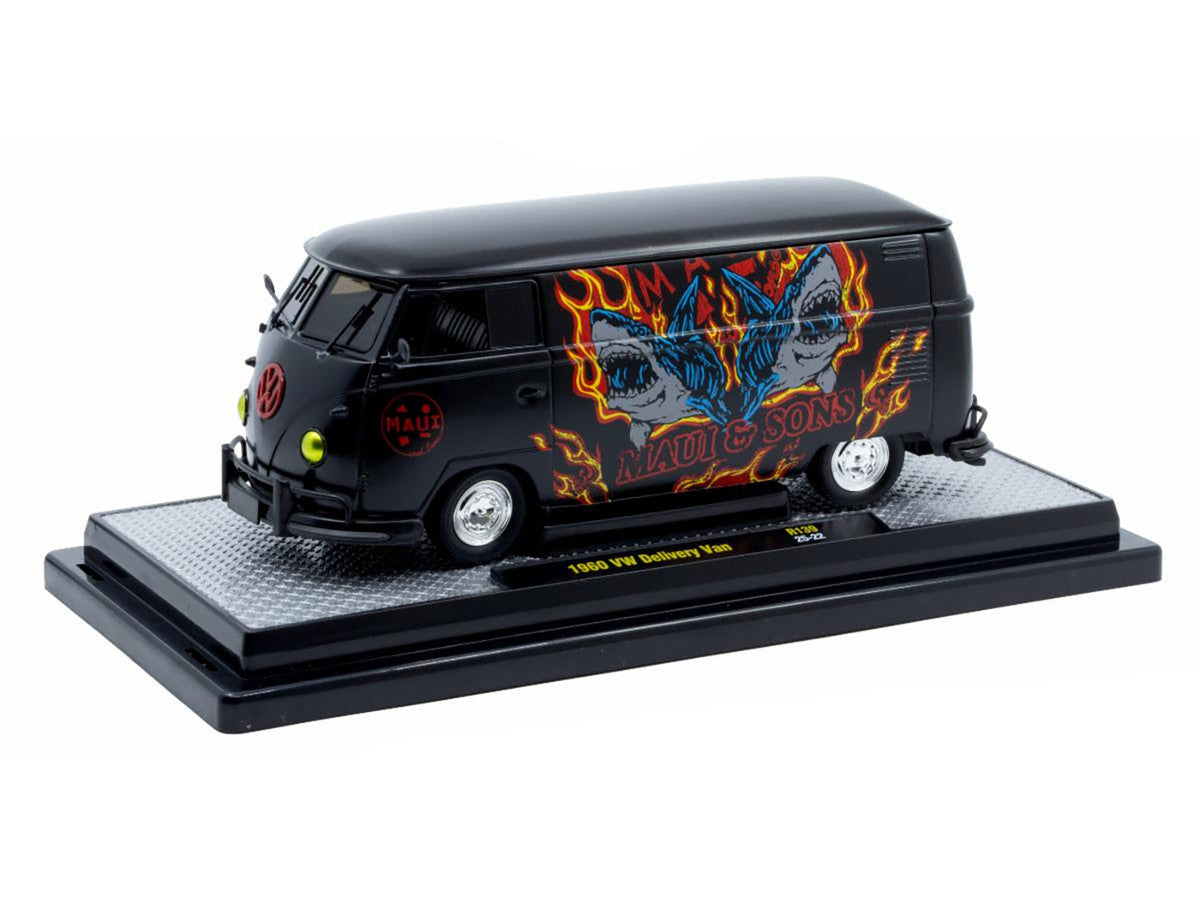 1960 Volkswagen Delivery Van "Maui & Sons" Black with Graphics Limited Edition to 4050 pieces Worldwide 1/24 Diecast Model Car by M2 Machines-0
