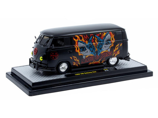 1960 Volkswagen Delivery Van "Maui & Sons" Black with Graphics Limited Edition to 4050 pieces Worldwide 1/24 Diecast Model Car by M2 Machines-0