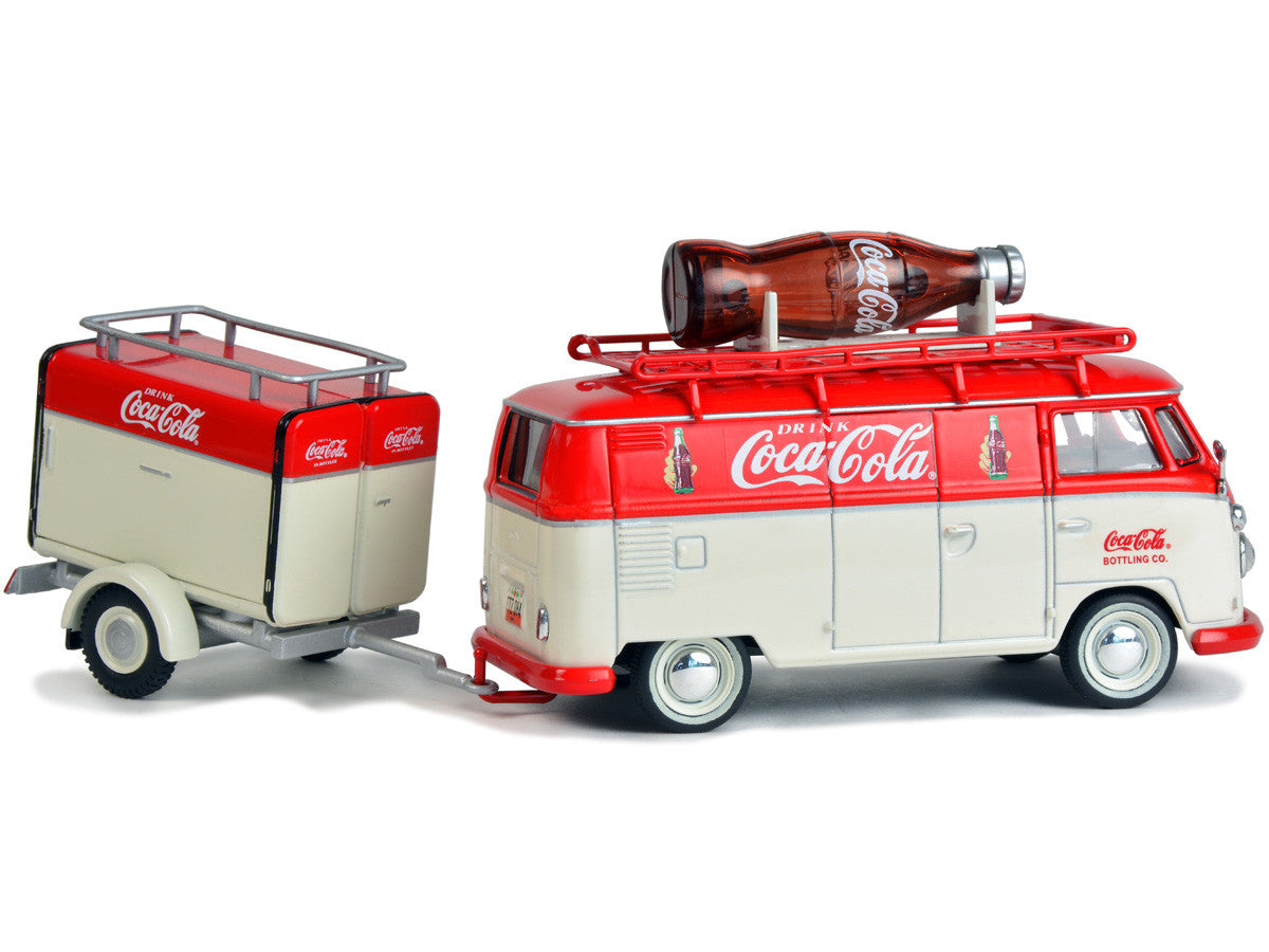 1960 Volkswagen T1 Kombi Van with Trailer Red and Cream "Coca Cola" 1/43 Diecast Model Car by Motorcity Classics-1