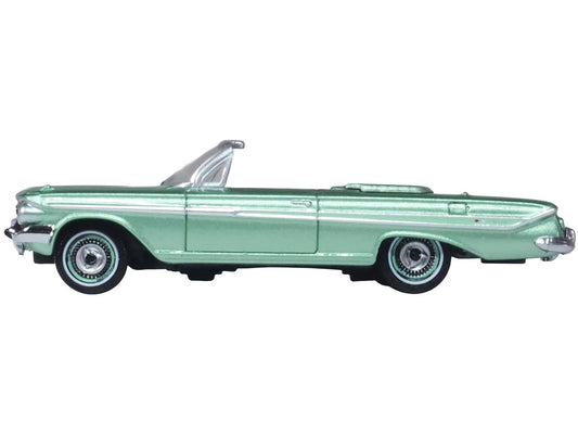 1961 Chevrolet Impala Convertible Arbor Green Metallic with Green Interior 1/87 (HO) Scale Diecast Model Car by Oxford