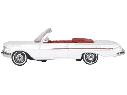 1961 Chevrolet Impala Convertible Ermine White with Roman Red Interior 1/87 (HO) Scale Diecast Model Car by Oxford