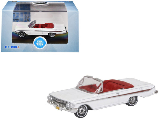 1961 Chevrolet Impala Convertible Ermine White with Roman Red Interior 1/87 (HO) Scale Diecast Model Car by Oxford
