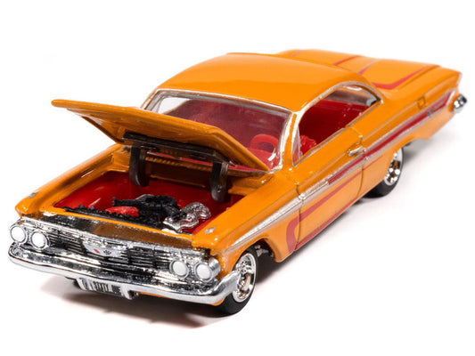 1961 Chevrolet Impala SS 409 Yellow Metallic with Red Stripes and Interior ’Scrapin’ Series 1/64 Diecast Model Car