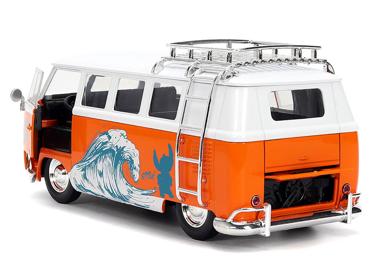 1961 Volkswagen Bus "Catching Waves" White and Orange with Stich Diecast Figure "Disney's Stitch" "Hollywood Rides" Series 1/24 Diecast Model by Jada-3